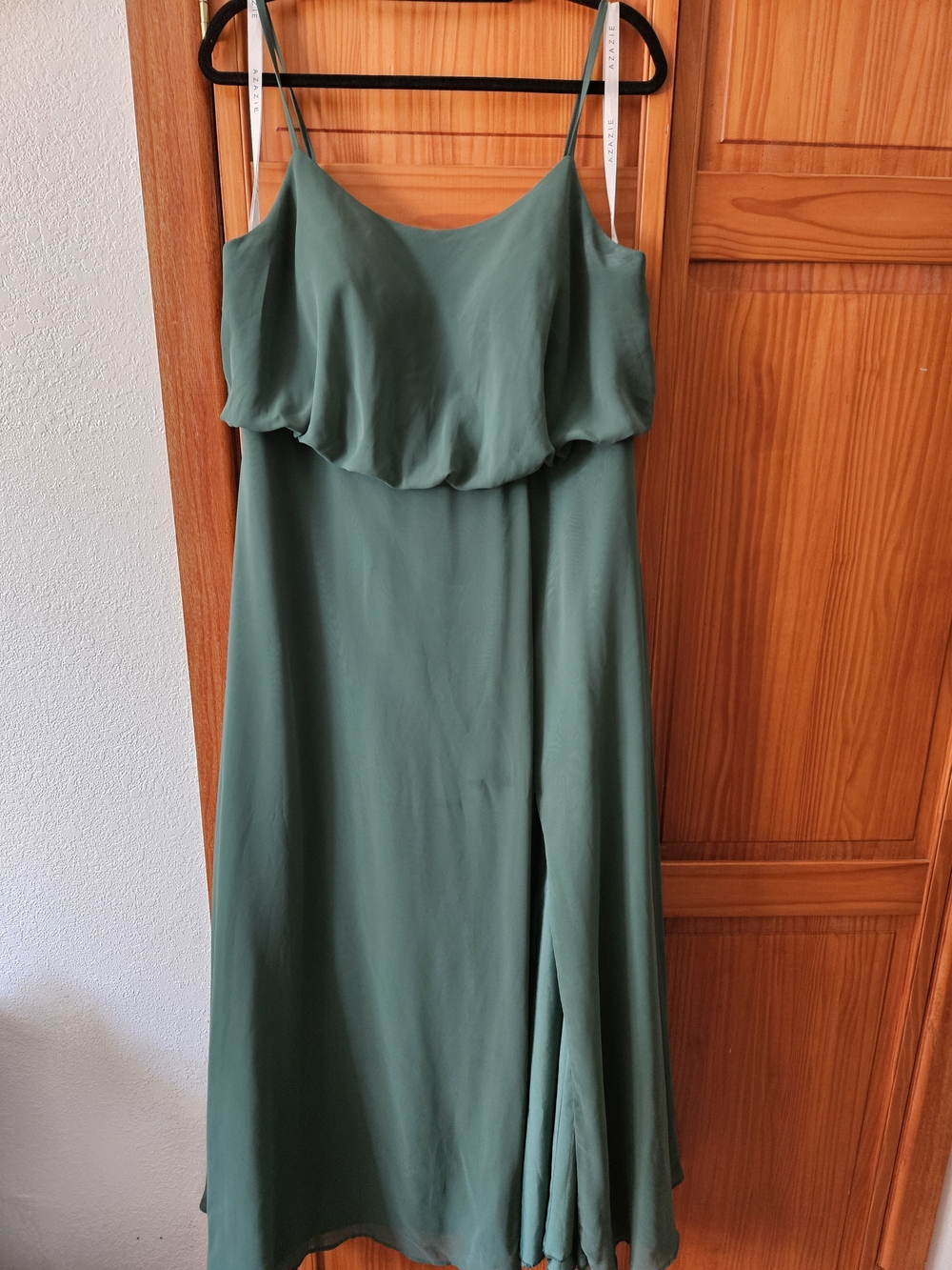 Azazie Olive Green Spaghetti-Strap Maxi Dress